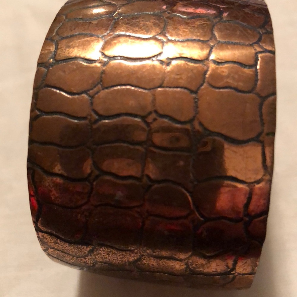 Wide copper embossed cuff bracelet jewelry
